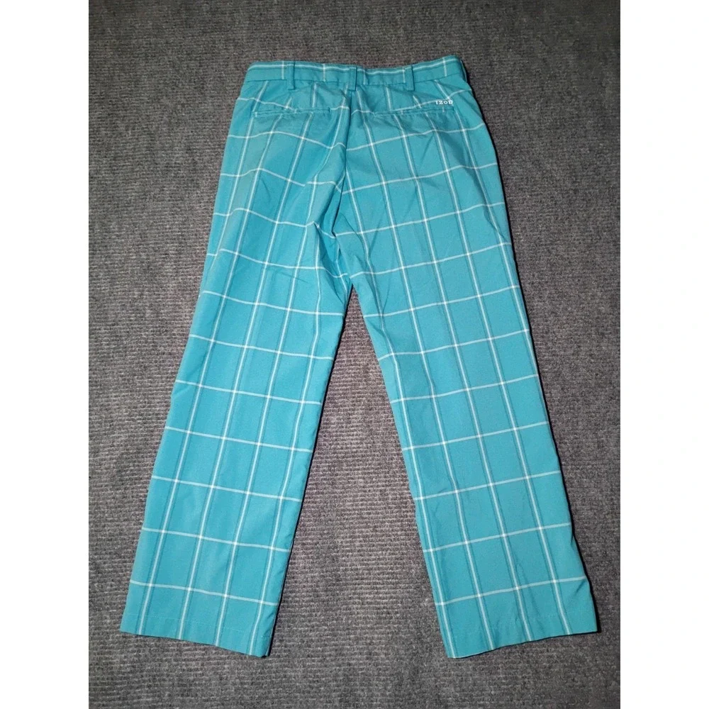 Izod Golf Men's Checkered Golf Turquoise And White Plaid Pants Size 32x30